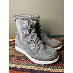 Sorel Explorer Joan Gray Suede Winter Boots Fur Lined Women's Size 6.5